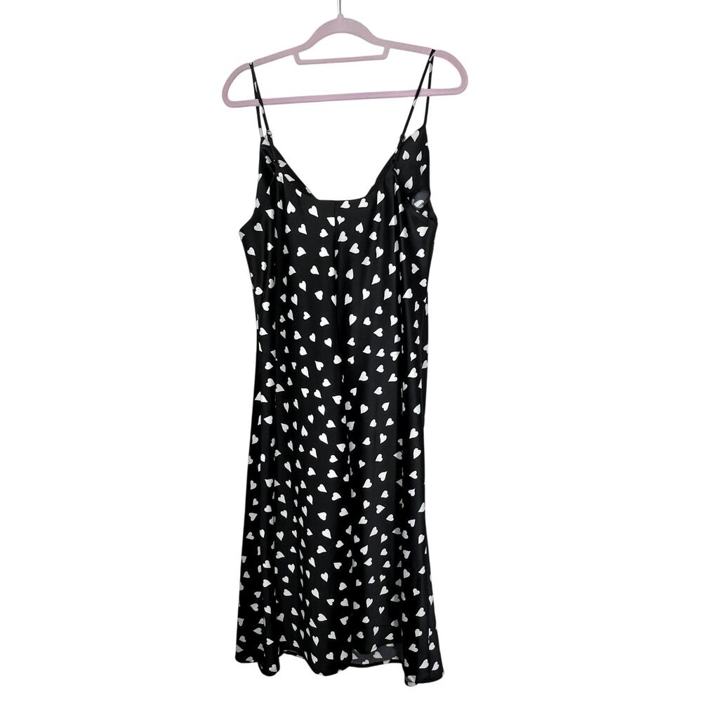 Eloquii Black w/ White Hearts Sleeveless Satin Draped Neckline Max Dress Size 14
